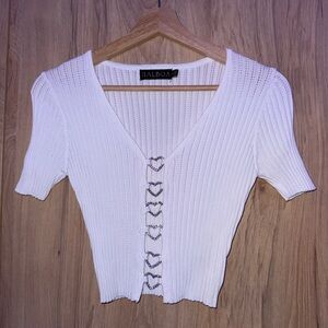 🔴 Balboa White Lace-Up Ribbed Crop Top